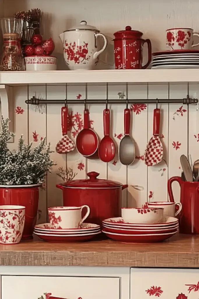 Vintage red kitchen accessories for Christmas decoration