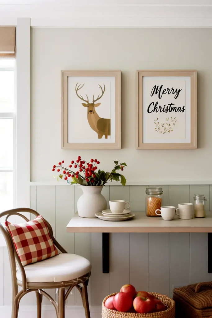 Holiday-themed wall art in kitchen